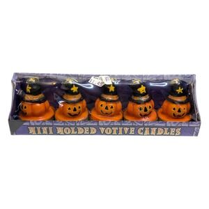 Halloween Mini Pumpkins in Witch's Hat Votive Candles in Box‎ Set of 5 New